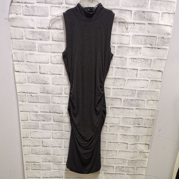White House Black Market Ruched Gray Midi Dress Mock Neck - Picture 1 of 4